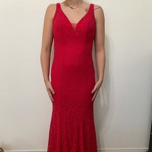 Red prom dress with beading